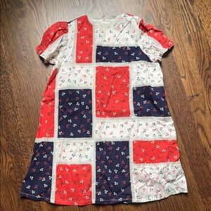Bonpoint Patchwork Cherry Print Dress in Red, Navy & White